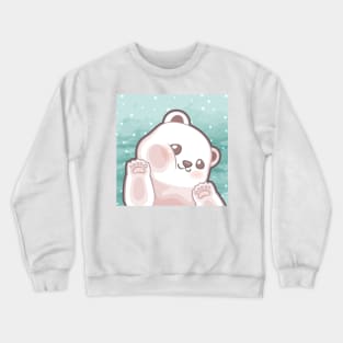 Cute cub polar bear say hi character design with snowflake background. Vector illustration Crewneck Sweatshirt